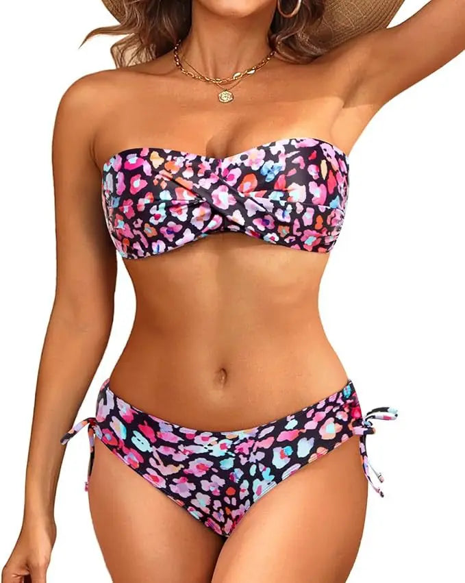 UltraAdjustable Bikini Sculpting High Waist Bikini Removable Padded Supportive Bikini Beach Vacation Tropical Swimwear