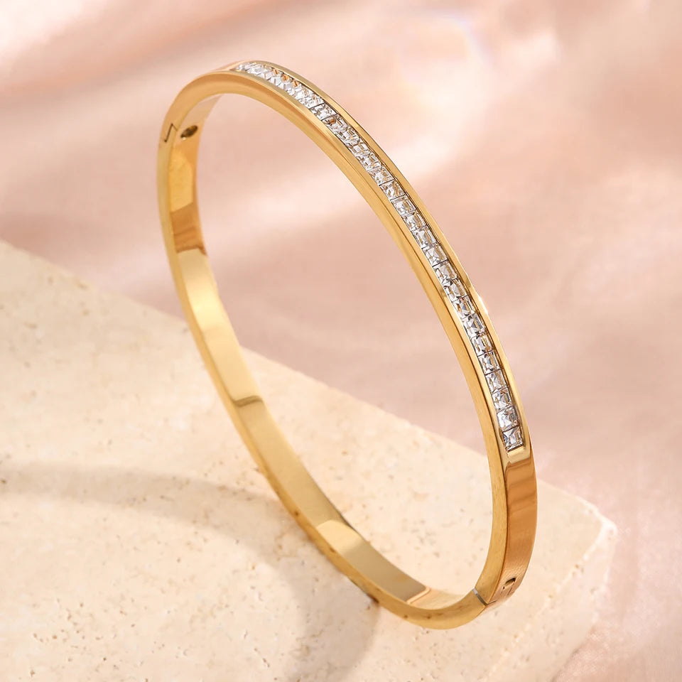 ZAKOL 6 Colors Colorful Geometric Zircon Inlaid Stainless Steel Bracelets for Women Men Versatile Fashion Bohemian Jewelry