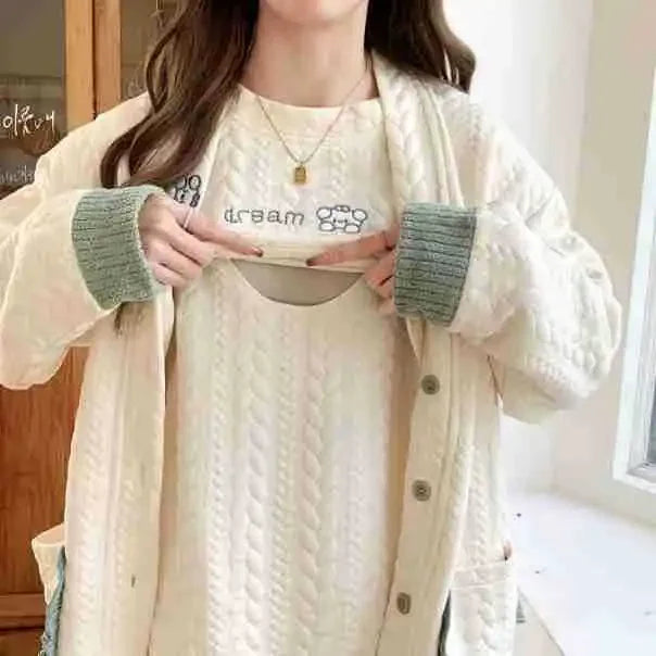 Maternity Clothing Set Air Cotton Postpartum Nursing Three-Piece Set Pregnancy Sleepwear Winter Maternity Outerwear
