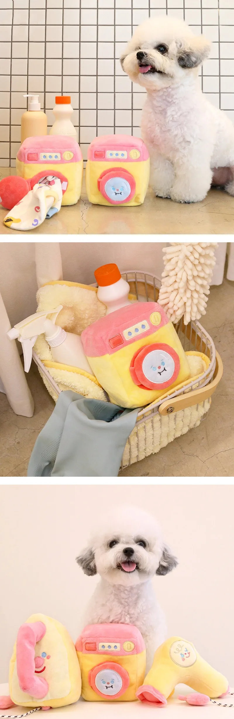 1/pice Cute INS Puppy Housekeeping Series Plush Pet Sounding Toy Washing Machine Iron Hair Dryer Pet Food Hiding Funny Dog Toys