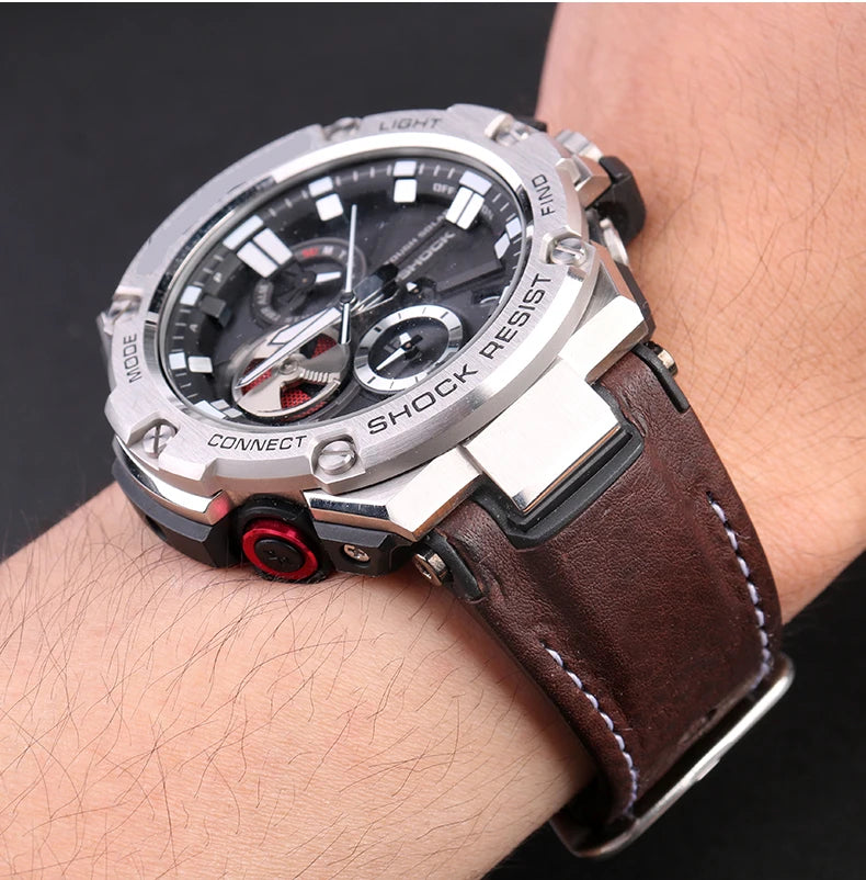 for Casio GST-S130/S110/S120/W130l/B100/W300 Strap Belt Genuine Leather Nylon Men's Watch Band Replacement bracelet Accessories