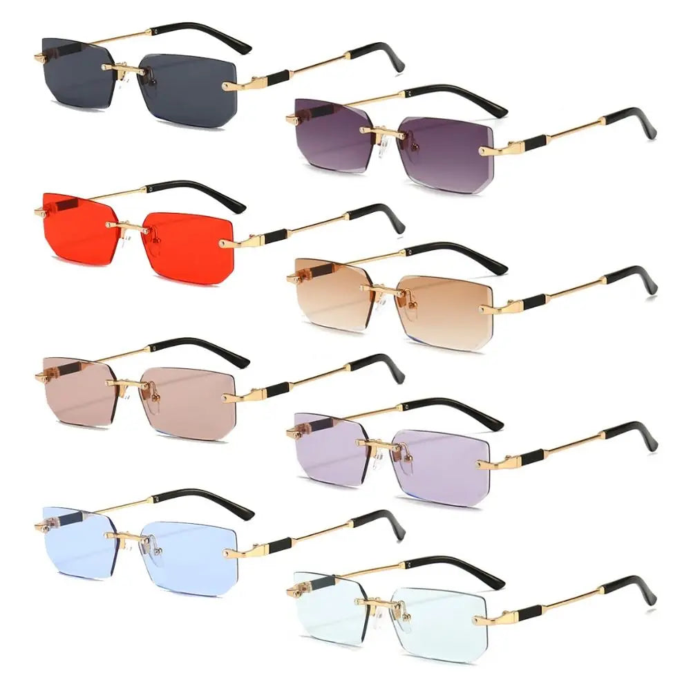 Trendy Rimless Rectangle Sunglasses Personalized Jelly Colored Frameless Sun Glasses Retro Shades Fashion Travel UV400 Eyewear