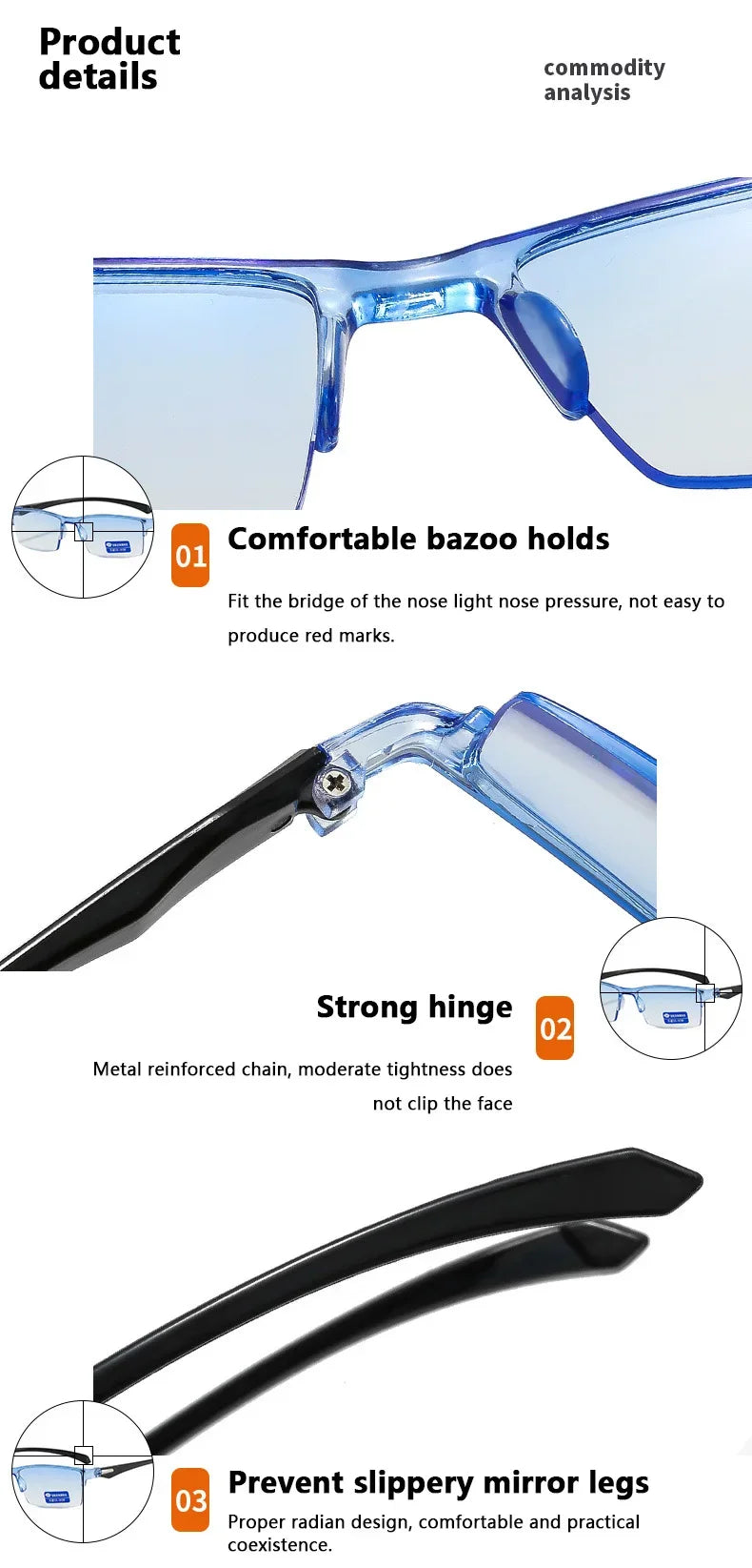 New Anti Blue Ray Reading Glasses Smart Automatic Zoom Reading Glasses Autofocus Power +1.0(100) ~ +7.0(700) Half-Rim Unisex