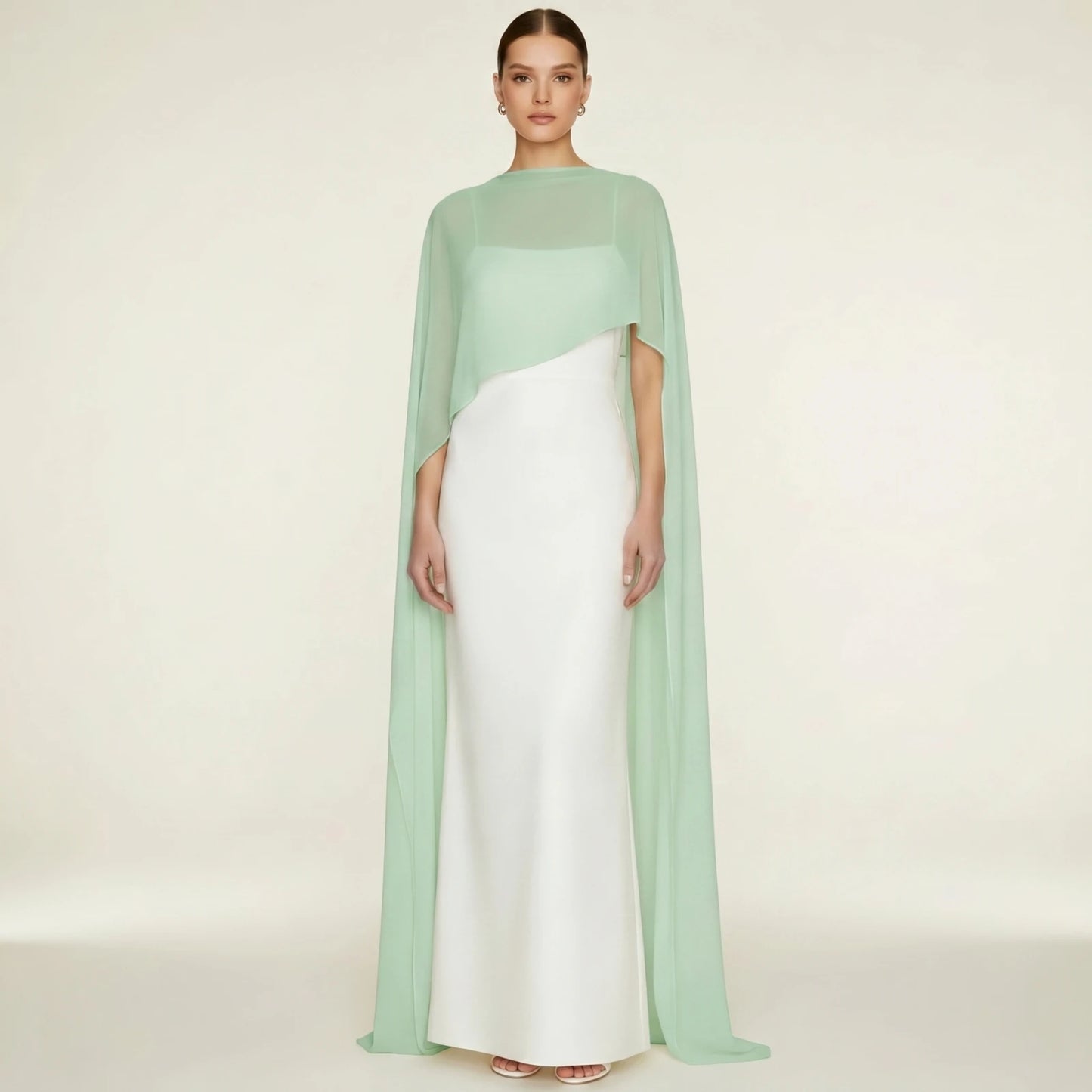 Women Chiffon Long Cape High Low Flowy Poncho Sheer Mesh Shawl and Wraps for Evening Dress Wedding Cover Up Capelet