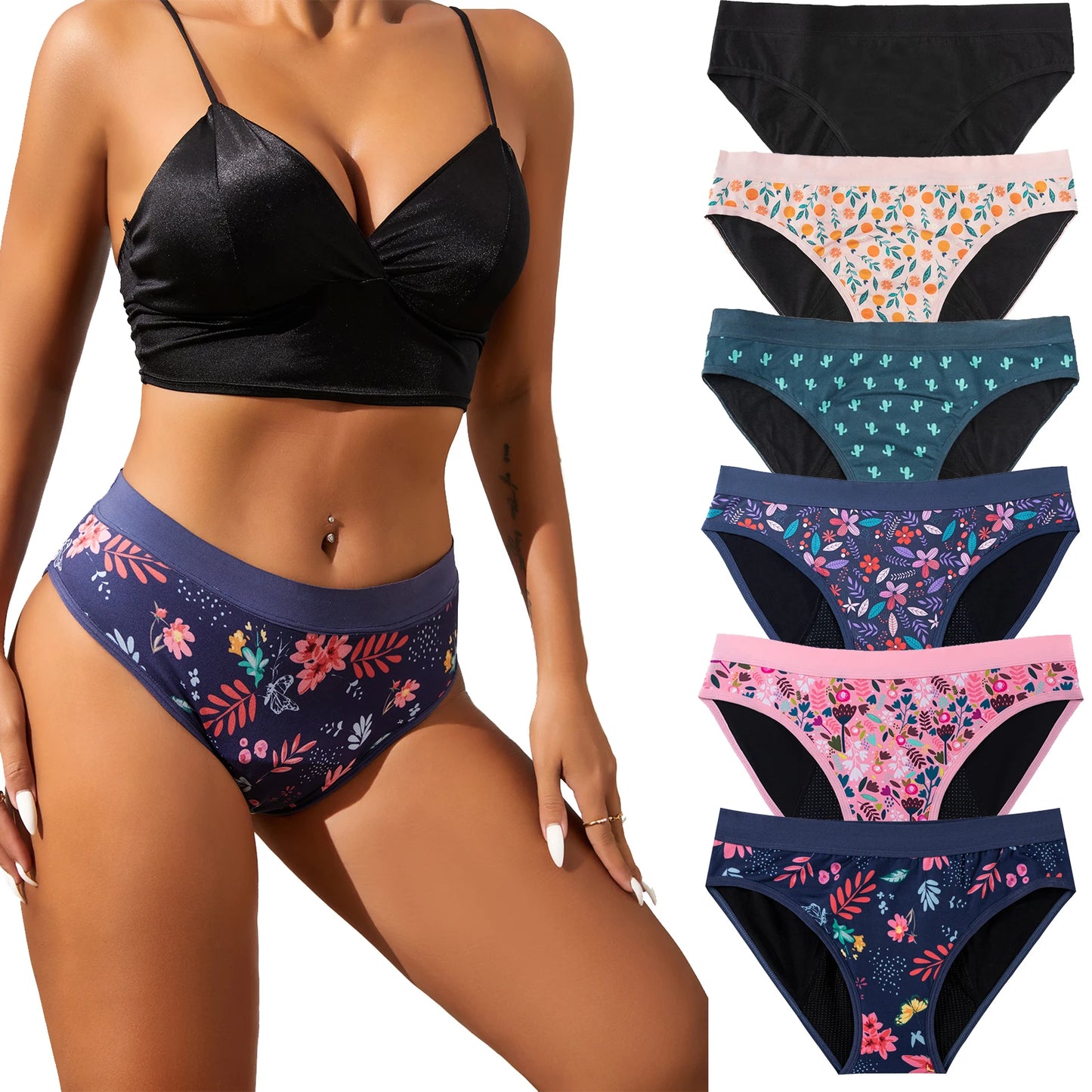 3PCS/Lot Girls Cotton Menstrual Panties For Teenager Printing Fabric Underwear 4-Layers Medium Flow Absorption Panties for Girls