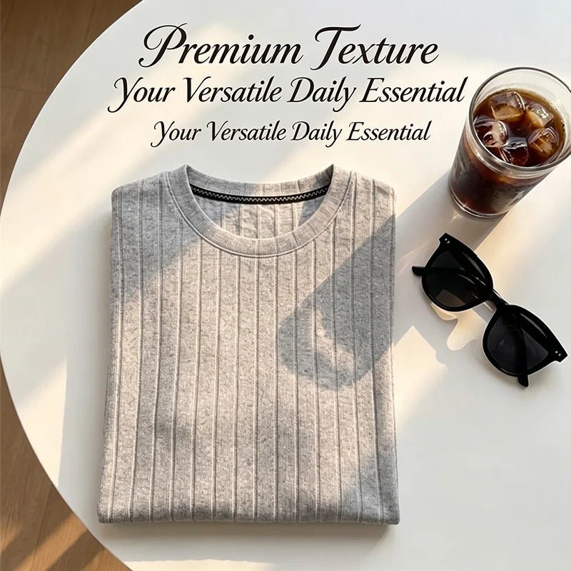 Men's Minimalist Crew Neck Ribbed T Shirt Comfortable Elastic Fabric Short Sleeve For Office And Casual Wear