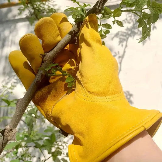 1 Pair Men Work Gloves Soft Cowhide Welding Security Protection Safety Workers Mechanic Driver Hunting Driving Farm Garden Glove