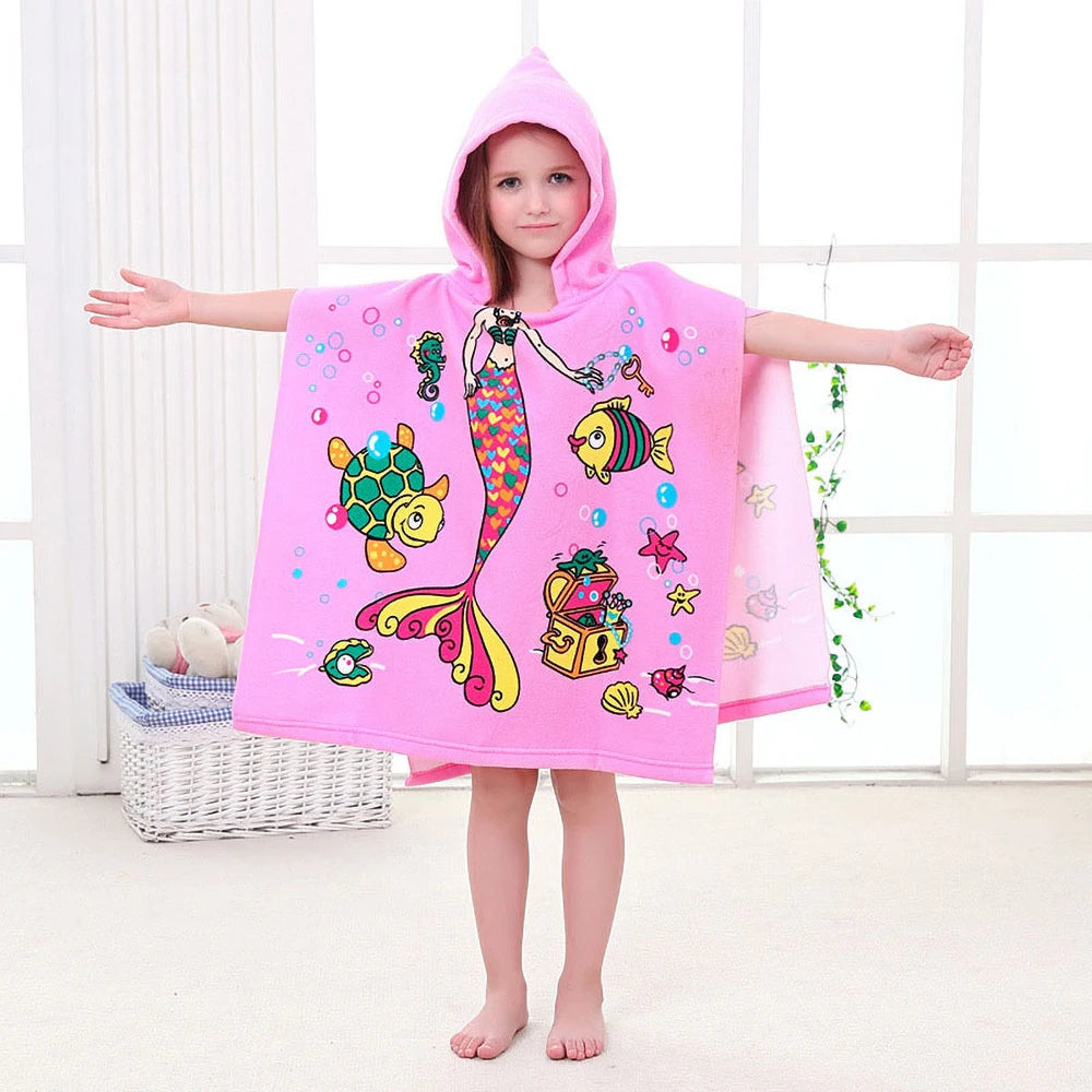 Children Bathing Stuff Kids Hooded Cape Towel Boy Shark Bathrobe Baby Dinosaur Bath Towel Girls Unicorn Beach Towel Wrap Blanket