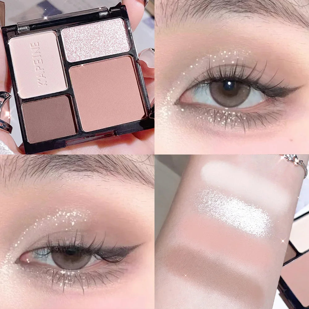 Four-color eyeshadow disc fine glitter pearlescent matte blue milk tea color mini eyeshadow student makeup