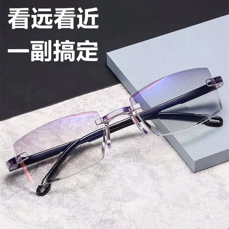 Intelligent Zoom Anti-blue Light Reading Glasses Frameless Cutting Edge Presbyopic Glasses Men and Women Presbyopic Glasses