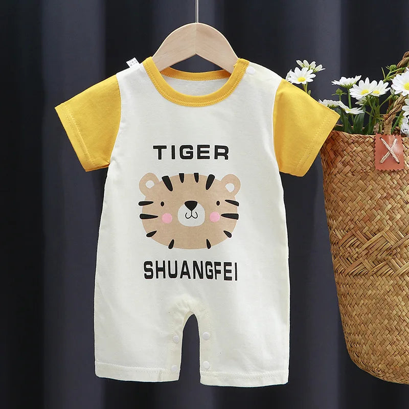 Breathable Cotton Baby Cartoon Jumpsuits, Short Sleeve Bodysuit for Newborn Infant Boys Girls Rompers of Crawling Clothes