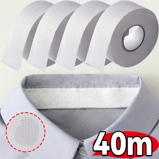 8/40M Hat Shirt Collar Anti-dirty Grime Protector Fixing Sticker Self-adhesive Disposable Tape Rolled Sweat-absorbent Tape