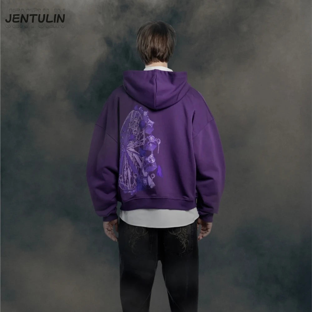 Y2K Retro Zip up Hoodie Men Ghost Wheel Pattern Zipper Sweatshirt High Street Hip Hop Streetwear Oversized Unisex MZLFF Hoodies