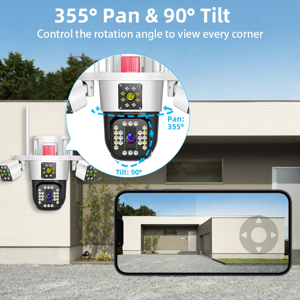 Linook 12MP, 4K, 4-lens, WiFi monitoring camera, IP camera, CCTV outdoor WiFi camera, WiFi security protection camera