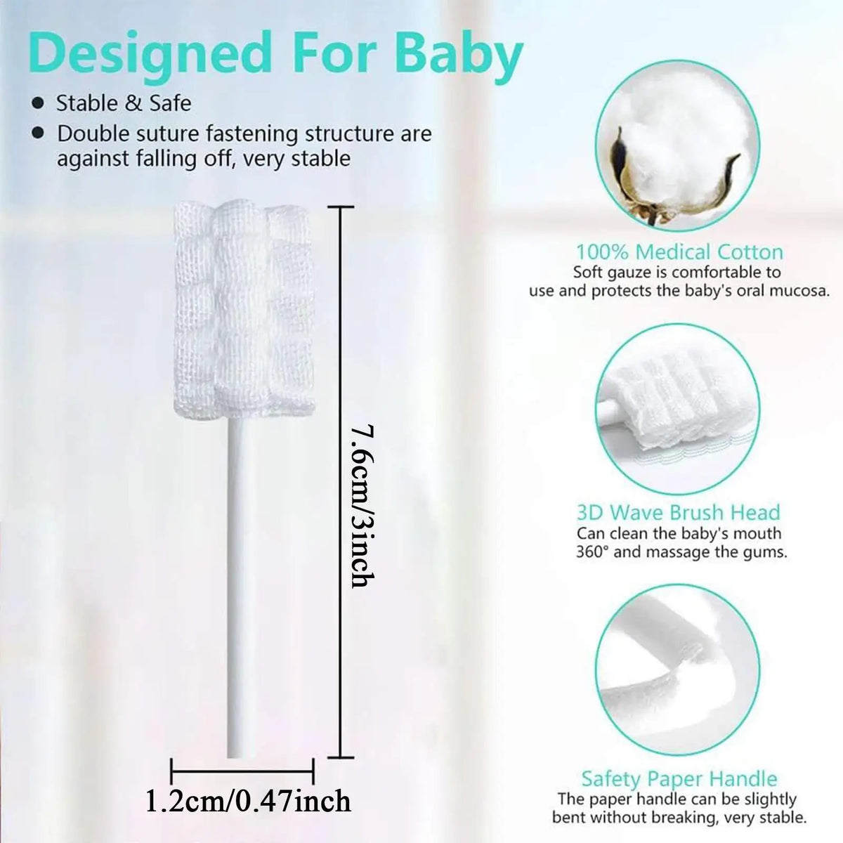 30PCS Baby Tongue Cleaner Disposable Newborn Toothbrush for 0-36 Month Clean Mouth Tongue Washing Artifact Gauze Cotton Swab