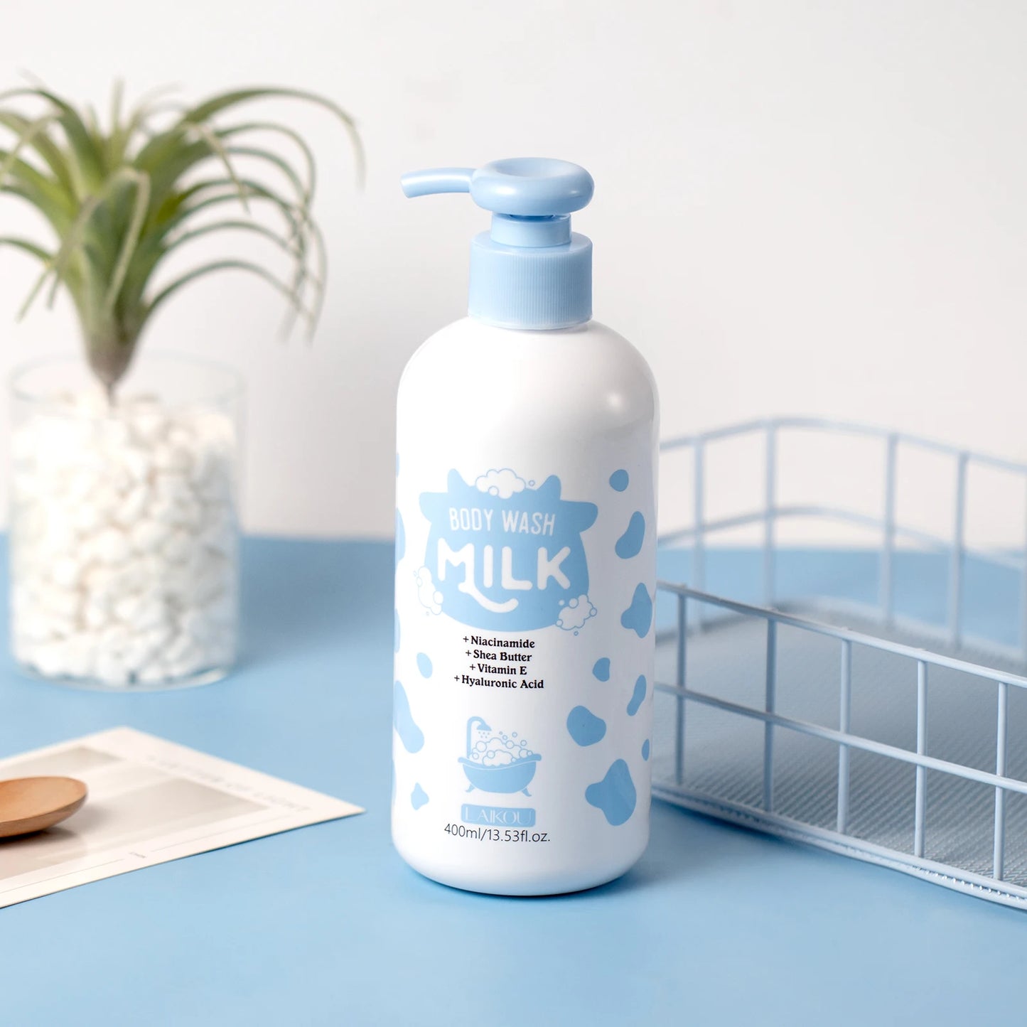 LAIKOU 400ml Milk Body Wash, Gentle Cleansing Long Lasting Moisturizing Milk Fragrance Shower Gel With Niacinamide & Shea Butter