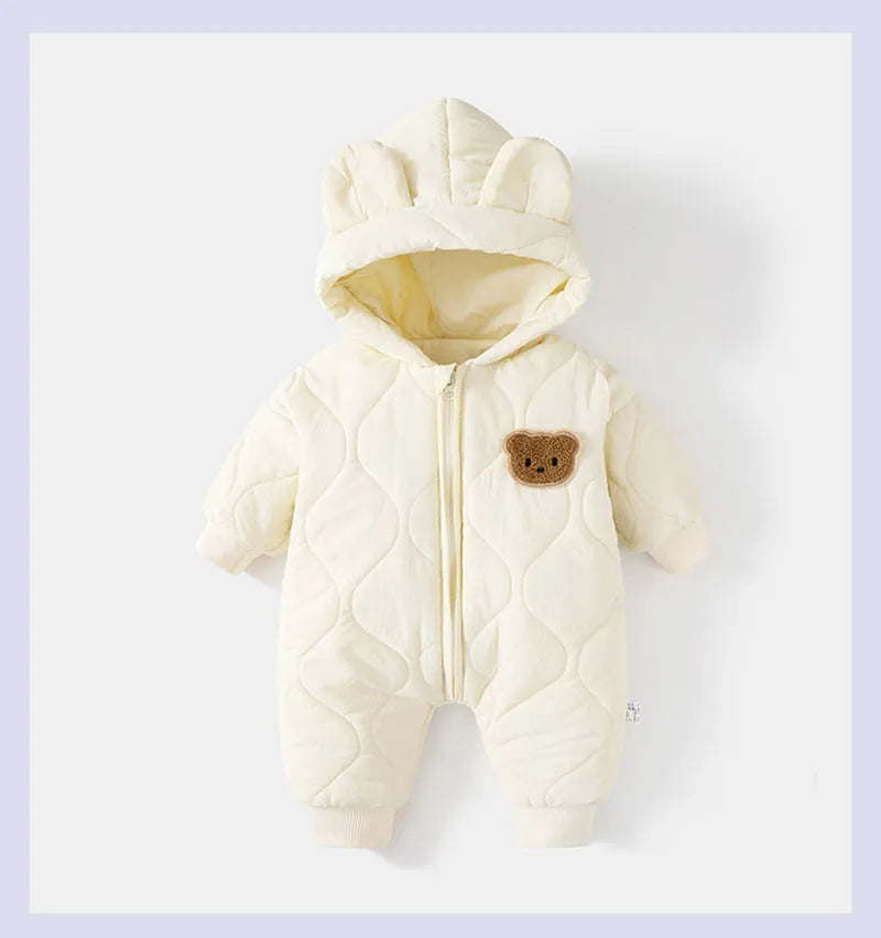 2026 Spring Autumn Hooded Infant Newborn Baby Rompers Fleece Padded Cartoon One-pieced Outdoor Outfit for Baby Boys Girls