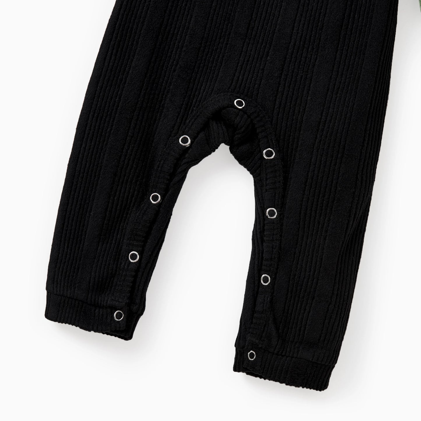 PatPat Family Matching Sets Green Color Block Long Sleeves Ribbed Tops/Dress/Romper