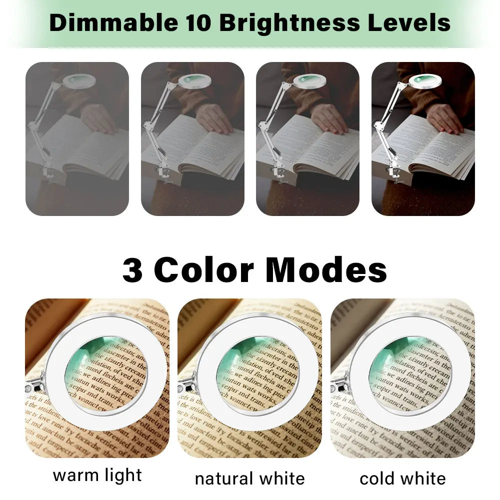 USB Powered Magnifier Desk Lamp 8X/10X Magnification 72 LED 3 Color Temperature Modes for Soldering Watch Repair and Beauty Care