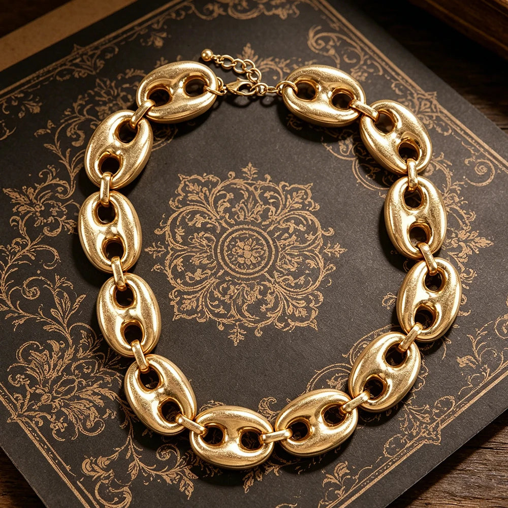 Contemporary Textured Mariner Chain Jewelry Set Polished Gold Tone Necklace And Bracelet Statement Jewelry For Womens Minimalist