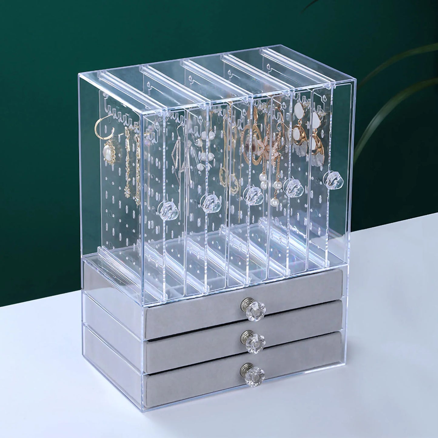 Hanging Jewelry Organizer Box Clear Display Stand with Drawers for Earring Rings Necklace Hanging Jewelry Organizer Box