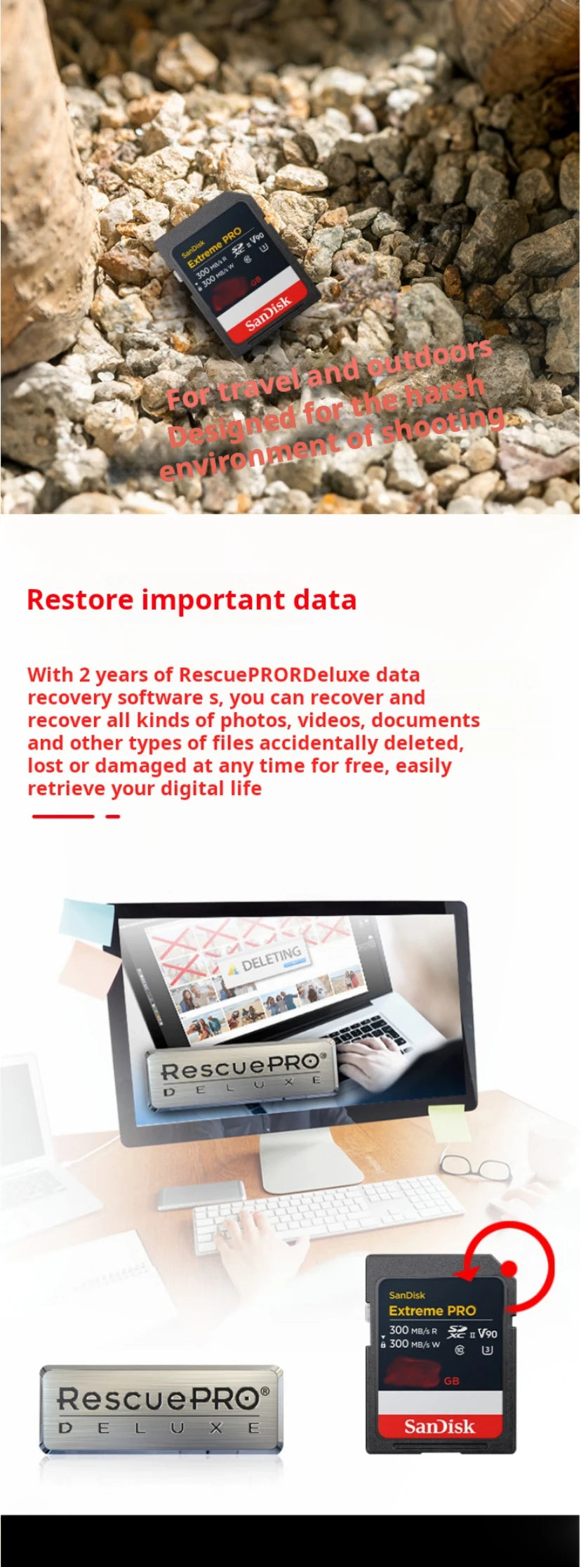 SanDisk 128GB SD Memory Card, V90 8K U3 C10, High-Speed Camera Memory Card, Read Speed 300MB/s, IP68, Cinema-Grade Shooting