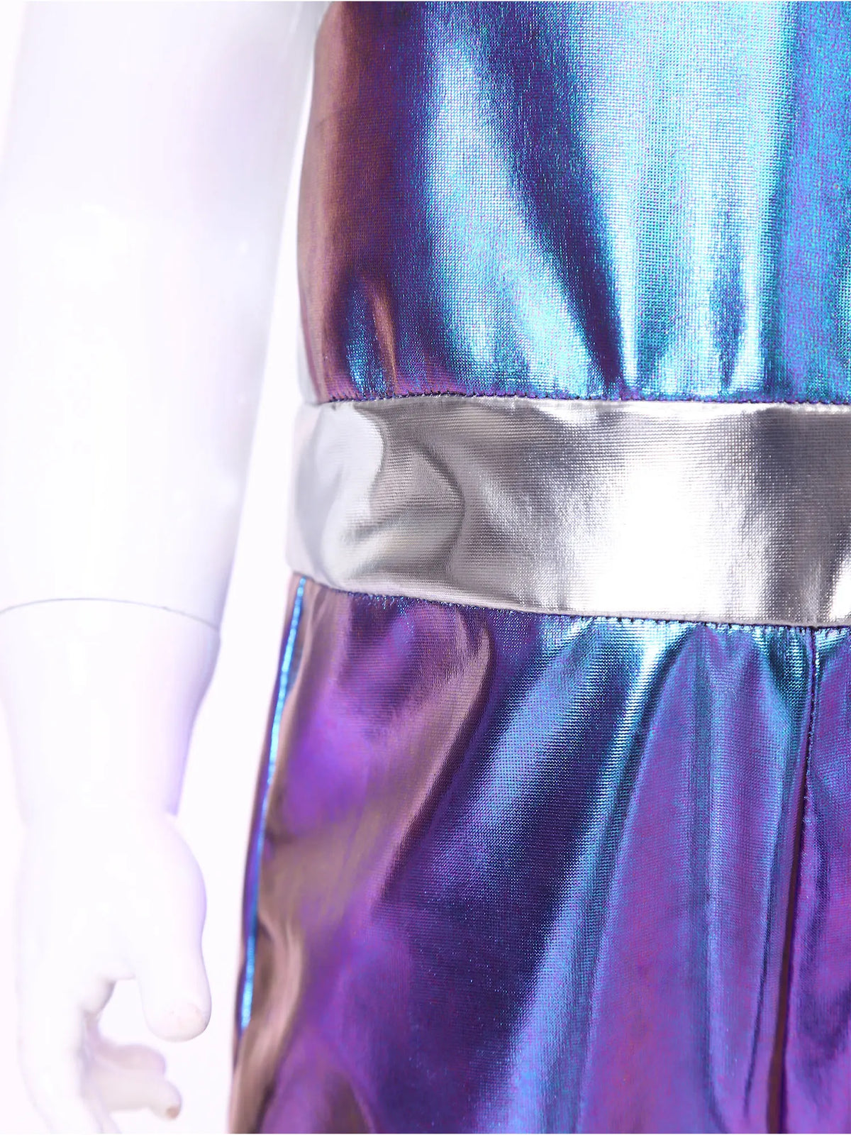 Toddler Boys Girls Metallic Alien Dress-up Costume Jumpsuit Halloween Outer Space Party Cap Sleeve Shiny Romper for Photography