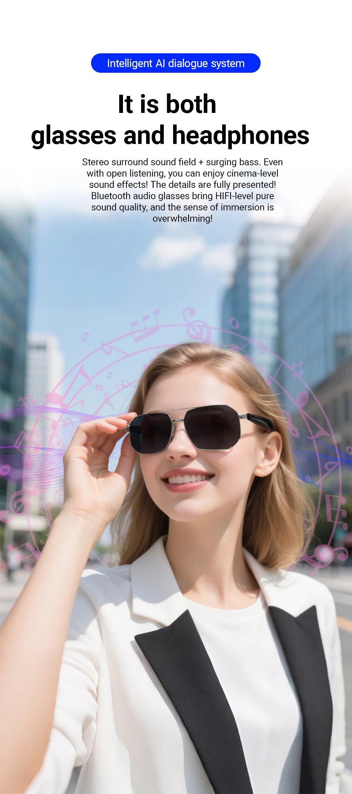 GY300 smart glasses Intelligent WirelessTranslation Glasses Sunglasses Voice Remote Control Music Eyewear Waterproof Eyeglasses