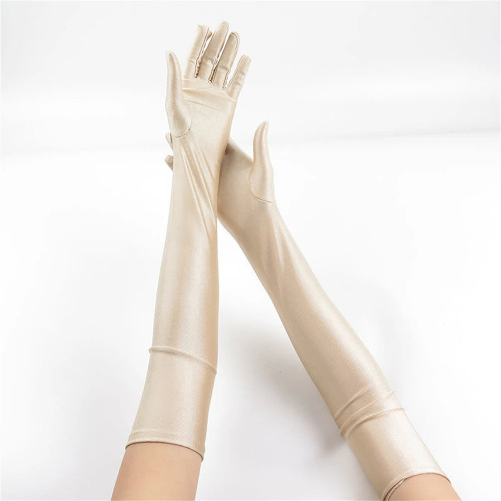 1pcs Women's White Spandex Gloves Stretch 52cm Elbow Long Sun Block Uv Protection Wedding Cosplay Costume Evening Opera Glove Bl