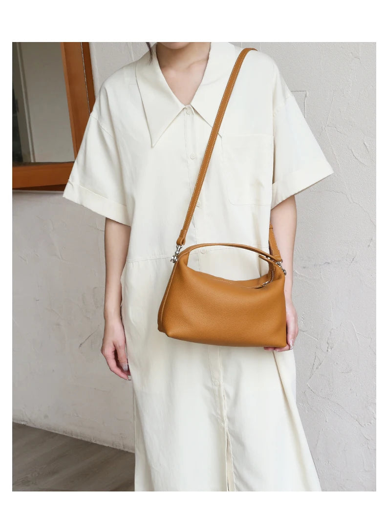 2024 New Women's Bag Female Luxury Soft Genuine Leather Handbag Lady Fashion Daily Casual Shoulder Bag Girls Crossbody Messenger