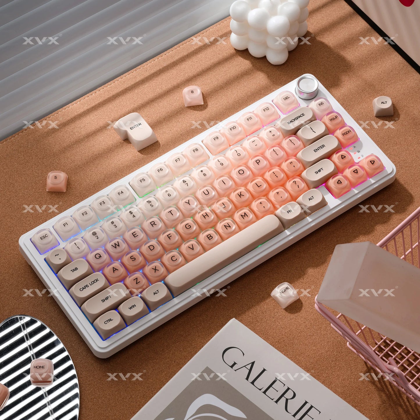 XVX Pink Keycap Clear 132 Keys Dye Sublimation Pbt+Pc HOA Profile Foundation Key Cap for Mechanical Keyboard 75% Keycaps