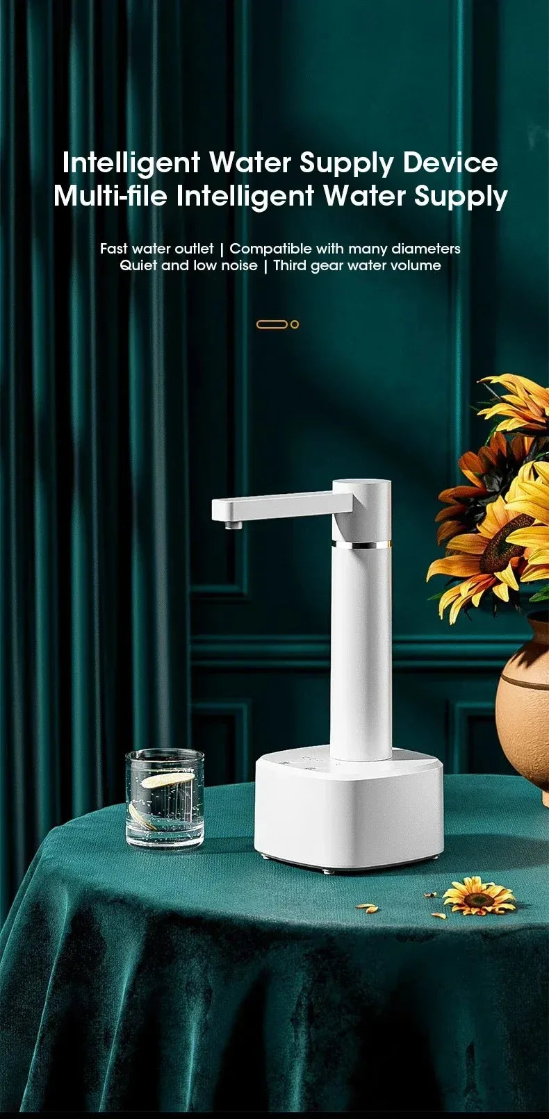 Adjustable Auto Electric Water Pump Dispenser with Foldable Base USB Charging for 5 Gallon Bottles