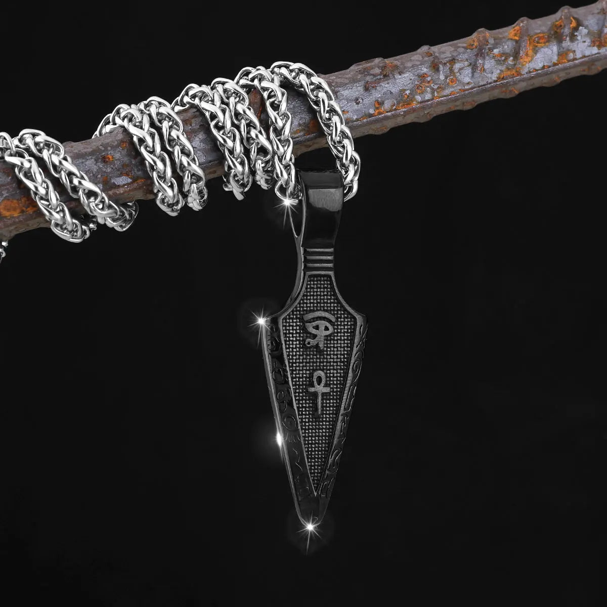 Viking Stainless Steel Gold Color Spear Pendant Necklace Scandinavian Rune Amulet Black Necklace Jewelry Men's Punk Hip Hop Gift