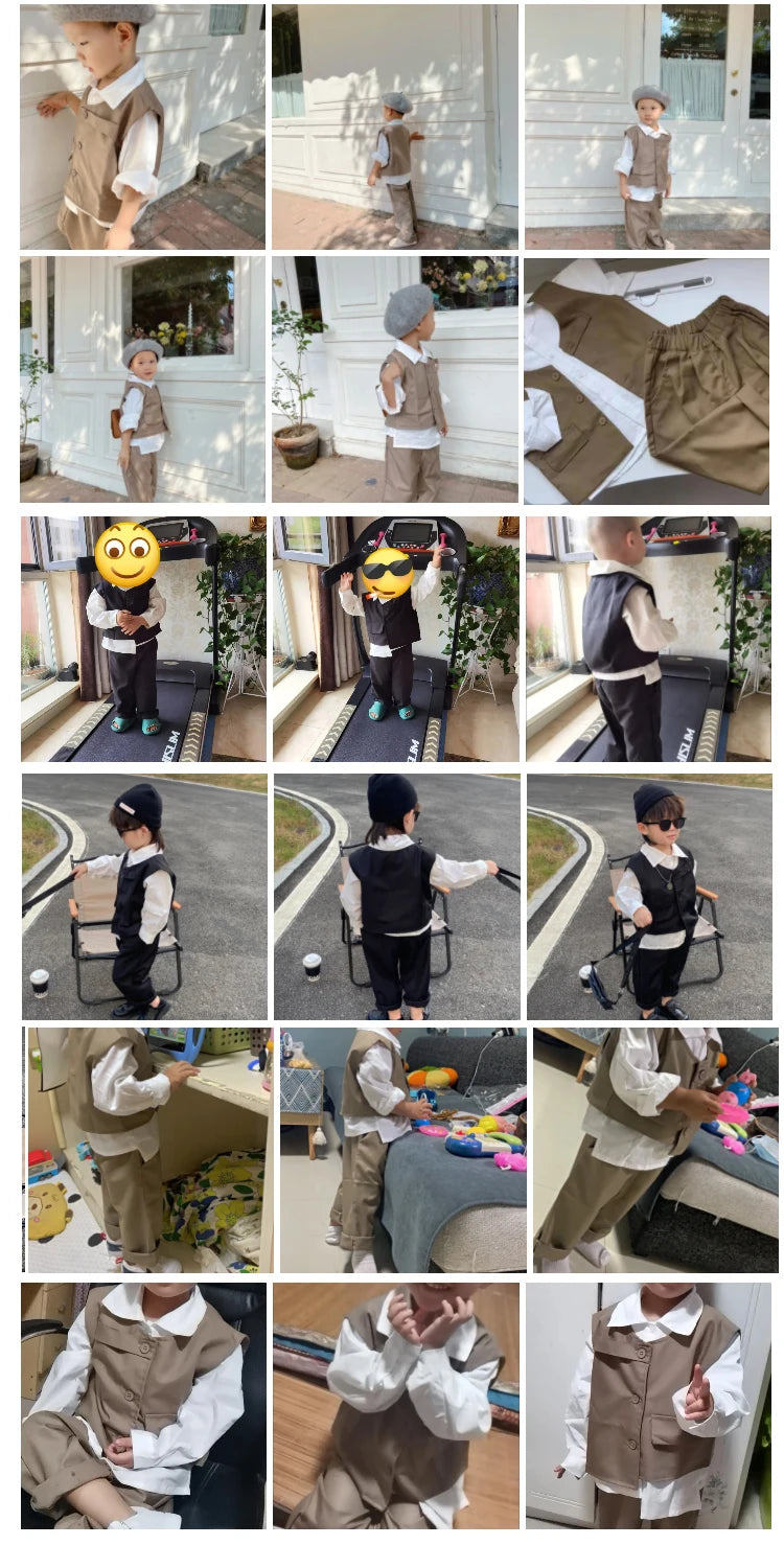 3 PCS set Spring Autumn Boy Clothing set Casual vest+ top+ Pant Kid Children baby toddler boy korea designer clothes 2-10 years
