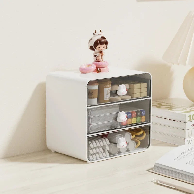 2-layer Cartoon Creative Pen Holder Storage Box Office Desktop Rabbit Makeup Organizer Children's Girls Student Desk Organizer