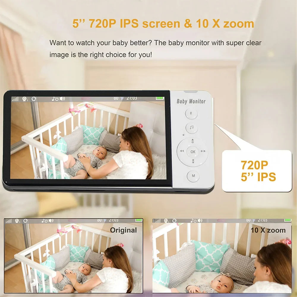 Baby Monitor Scurity Potection Cmera for Kids 5"IPS Screen 5000mAh Battery Night Vision 2-Way Audio Video Child Camera