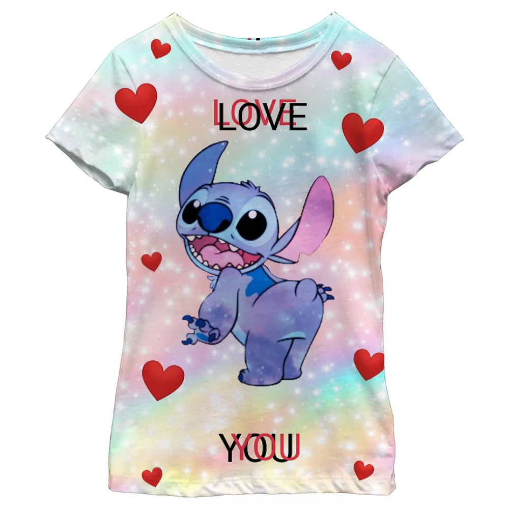 New Kawaii Lilo Stitch Cartoon T Shirt Children Kids Stitch Cute Manga T-shirt Y2k Graphic Tshirt Girl Boy Top Tees Lilo Stich