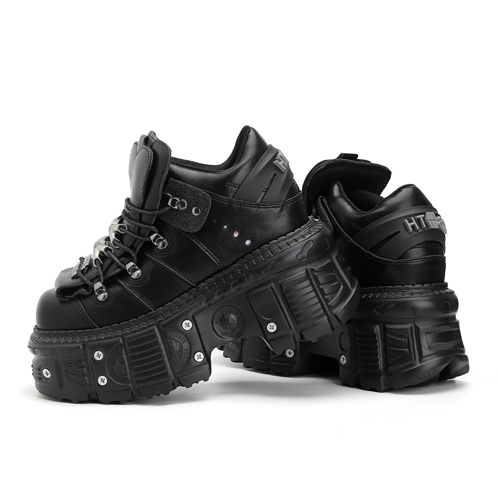 2025  Woman Sneakers New Punk Style Women Shoes Gothic Ankle Rock Boots Lace-up Heel Height Platform Shoes Woman Metal Decor