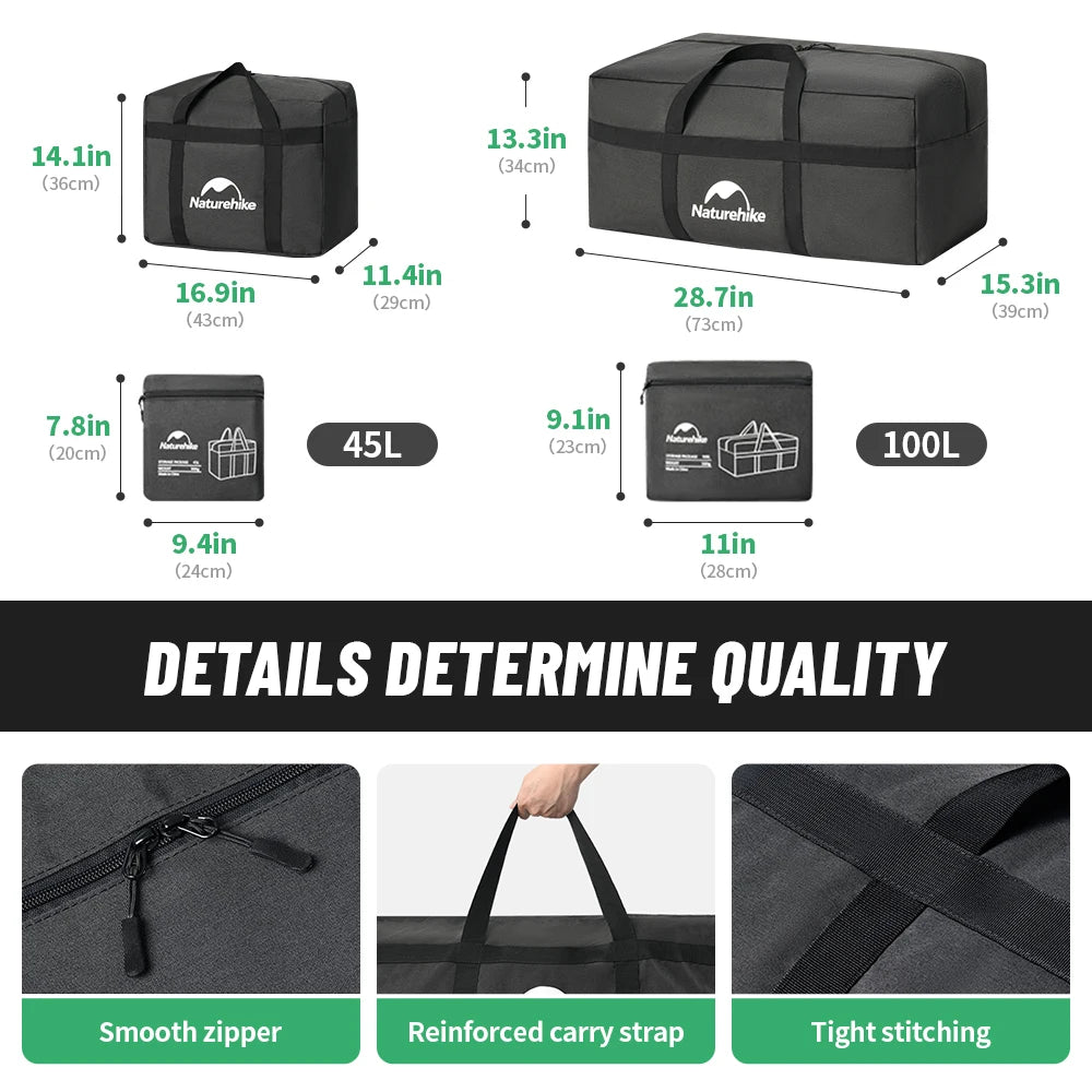 Naturehike Folding Large Capacity Storage Bags 45L 100L Carry Bag Camping Accessories Travel Bag for Family Outdoor Activities