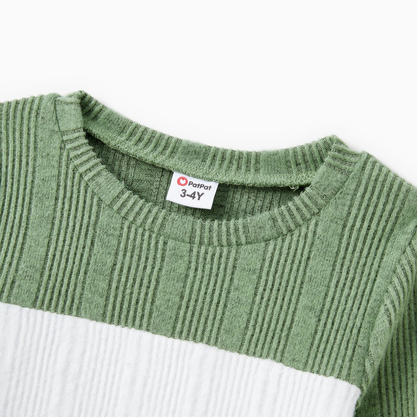 PatPat Family Matching Sets Green Color Block Long Sleeves Ribbed Tops/Dress/Romper