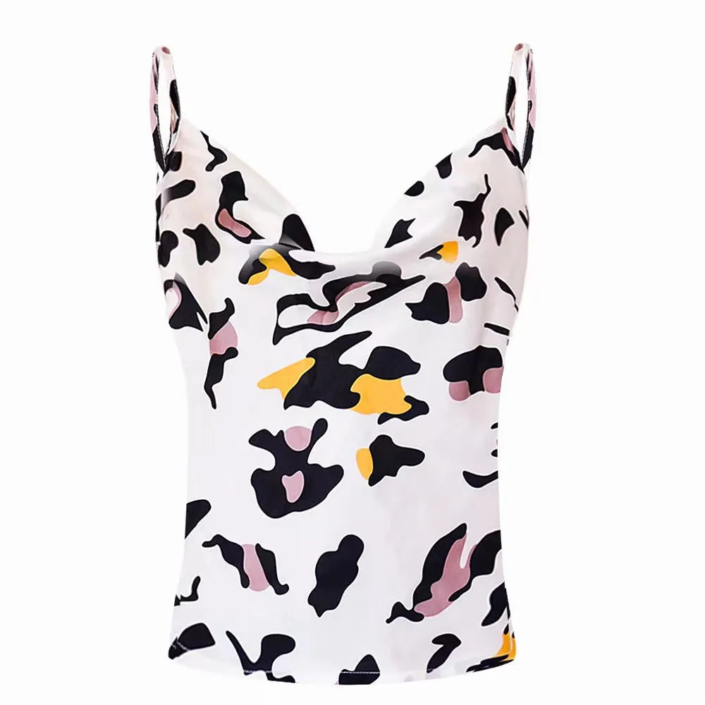 Summer Sexy Satin Strap Vest Top Sleeveless Inner Wear Base Tank Top Backless Splice Straight Cut Regular Length Women's Vest