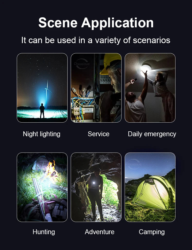 500000LM Ultra Bright LED Flashlight Bult-in Battery Most Powerful Flashlights Tactical Lantern COB Lights Emergency Spotlights
