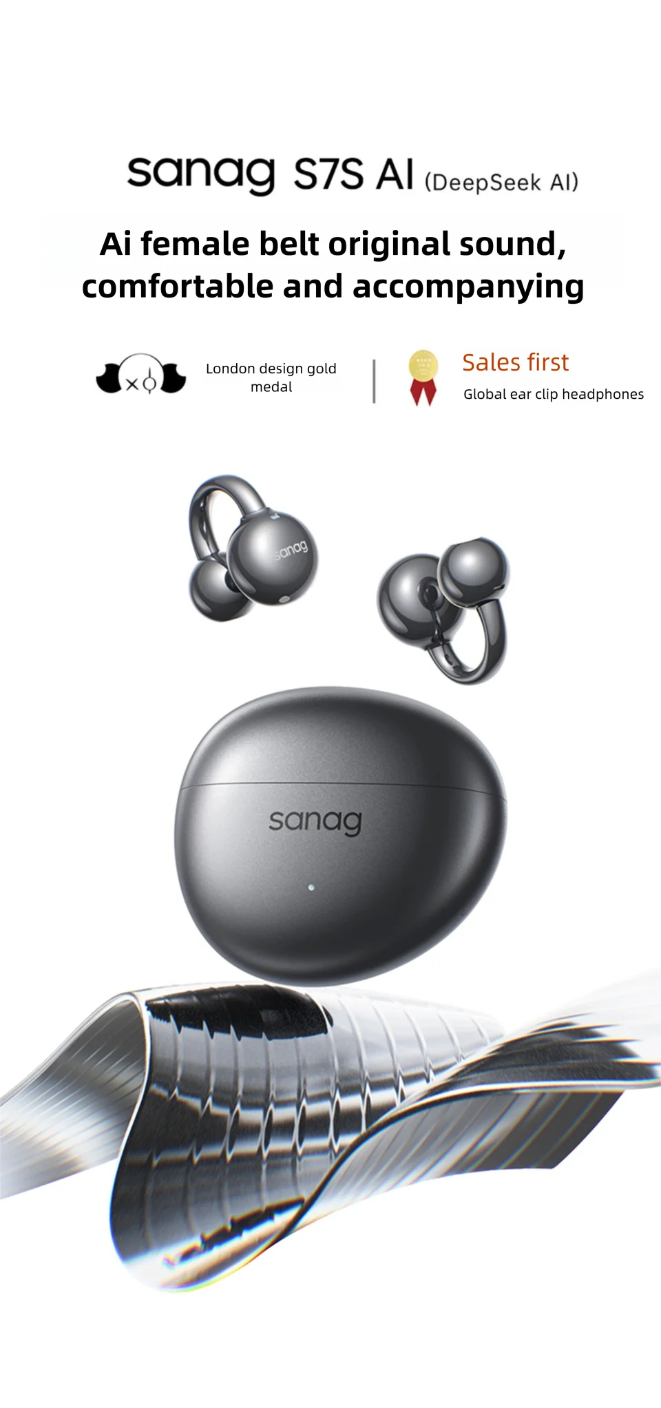 Sanag S7S AI Open Ear Clip on Headphones HiFi 3D Stereo Sound Quality AI Assistant Wireless Bluetooth Earphones APP EQ Setting