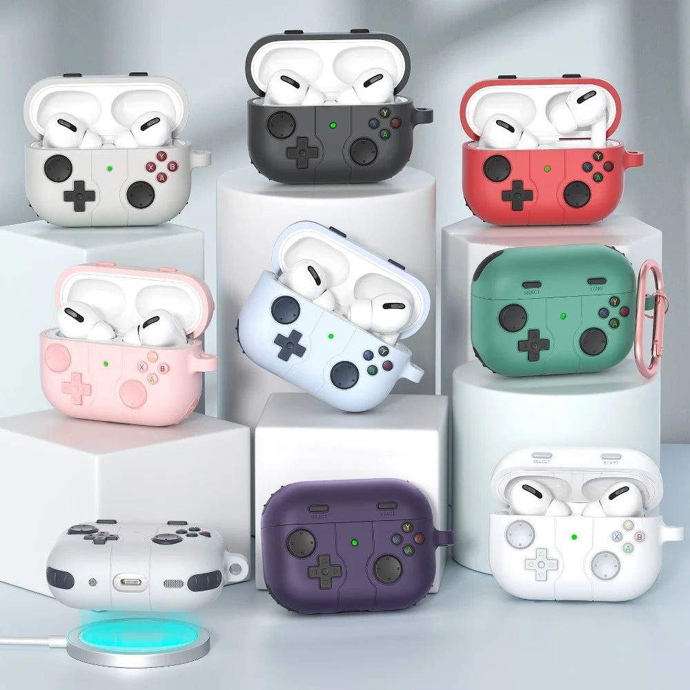 3D Gamepad Silicone Case for AirPods 4 2024/Pro 2, Cute Cartoon Shockproof Cover with Carabiner, Wireless Charging