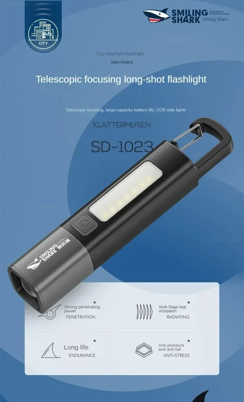 Xiaomi SMILING SHARK Outdoor Flashlight Portable Strong Lights Variable Focus with Home Camping Fishing Walking Lighting Lamp