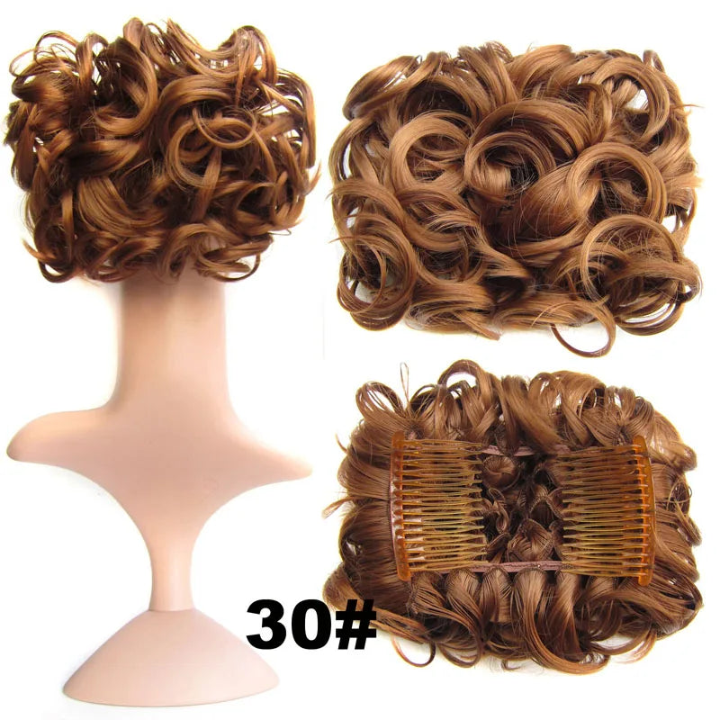 Synthetic Curly Messy Bun With Combs Scrunchie Chignon Dish Hair Bun Extension Clip in Hair Bun Hairpiece for Women Girls