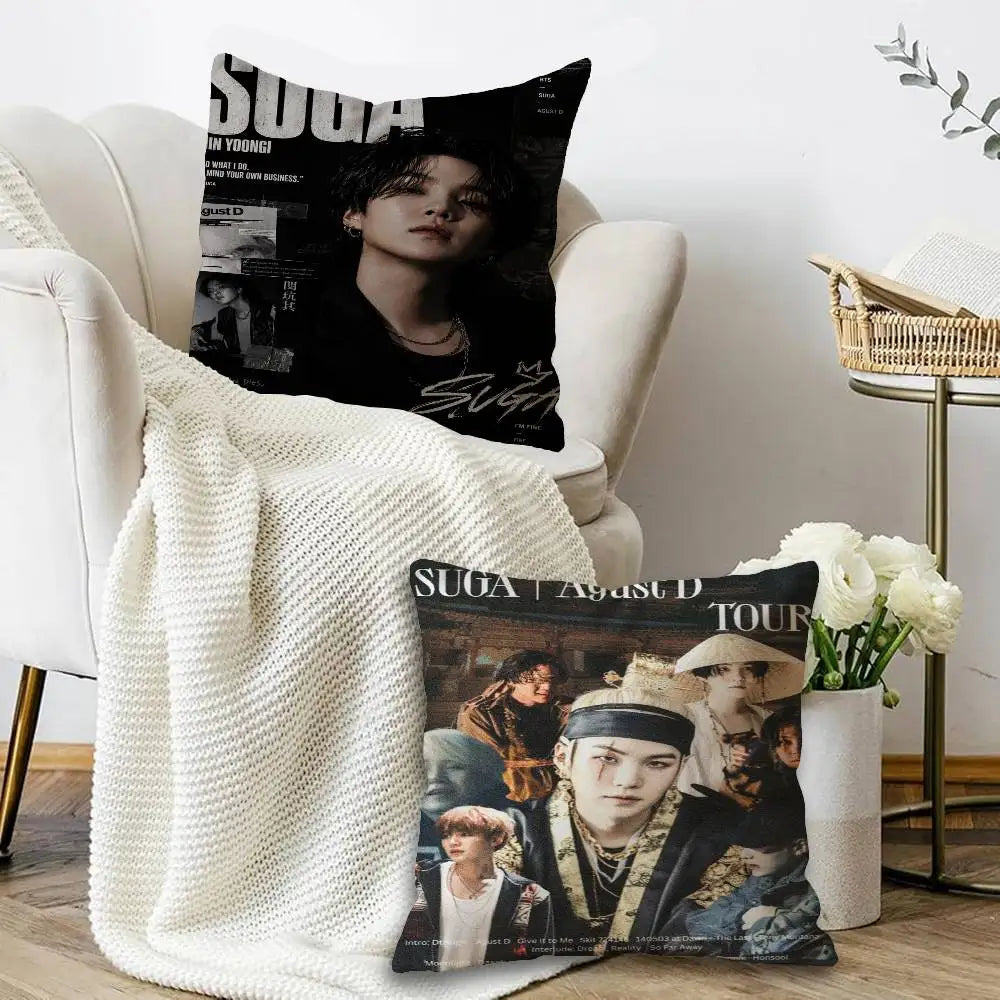 Kpop Singer S-Suga A-Agust D Office Cushion Pillowcase Car Cushion Cover45X45CM Lumbar Pillowcase Sofa Pillowcover