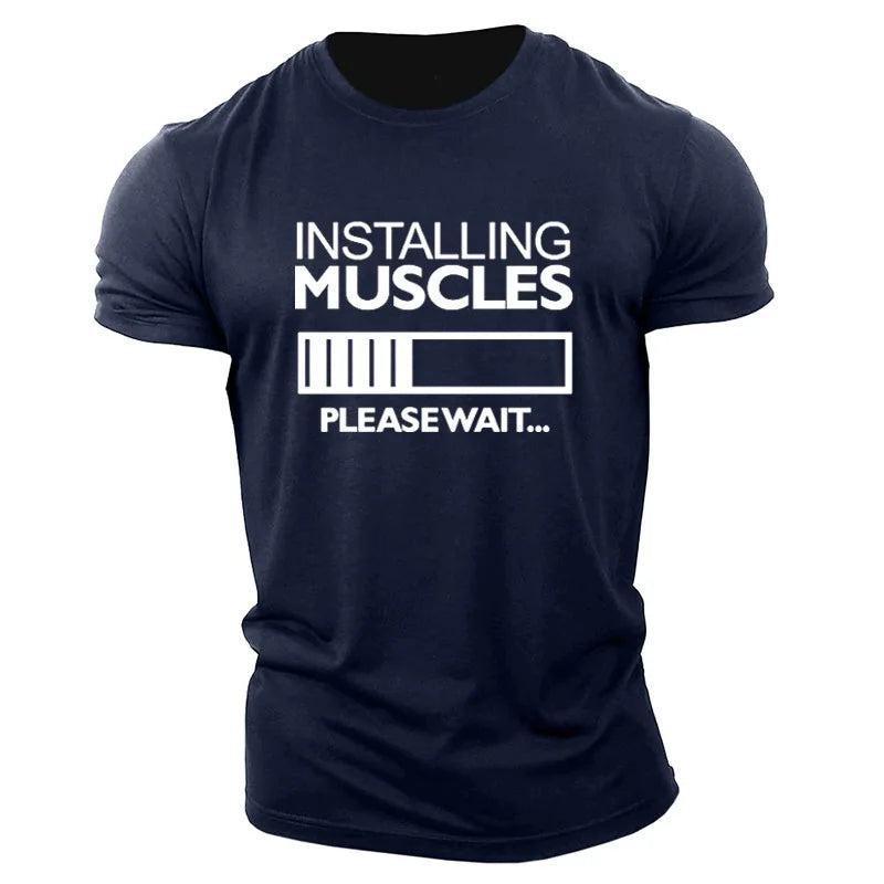 Men's Muscles Letter English Elements T-shirts Short Sleeve Summer Casual Sporty Gym Tops 3D Print O-Neck Big Size Male Tee