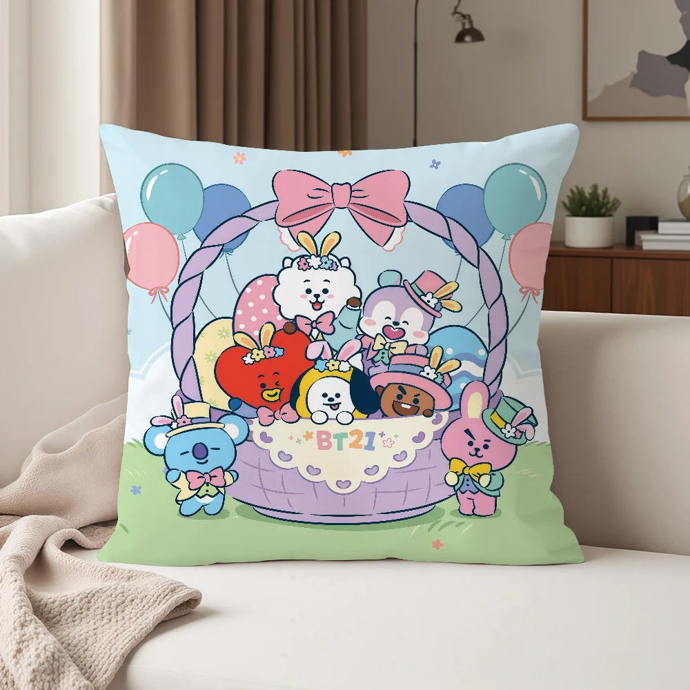 Cute Cartoon Characters B-BT-21 Pillow Case Suitable For Bedrooms Living Rooms Cars Home Decoration