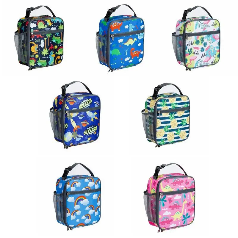 New Cartoon Printed Lunch Bag Women Cute Dinosaur Picnic Travel Thermal Breakfast Box Girls School Child Lunch Box Tote Food Bag
